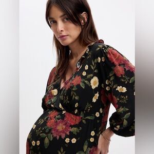 GAP Black and Red Floral Midi Dress